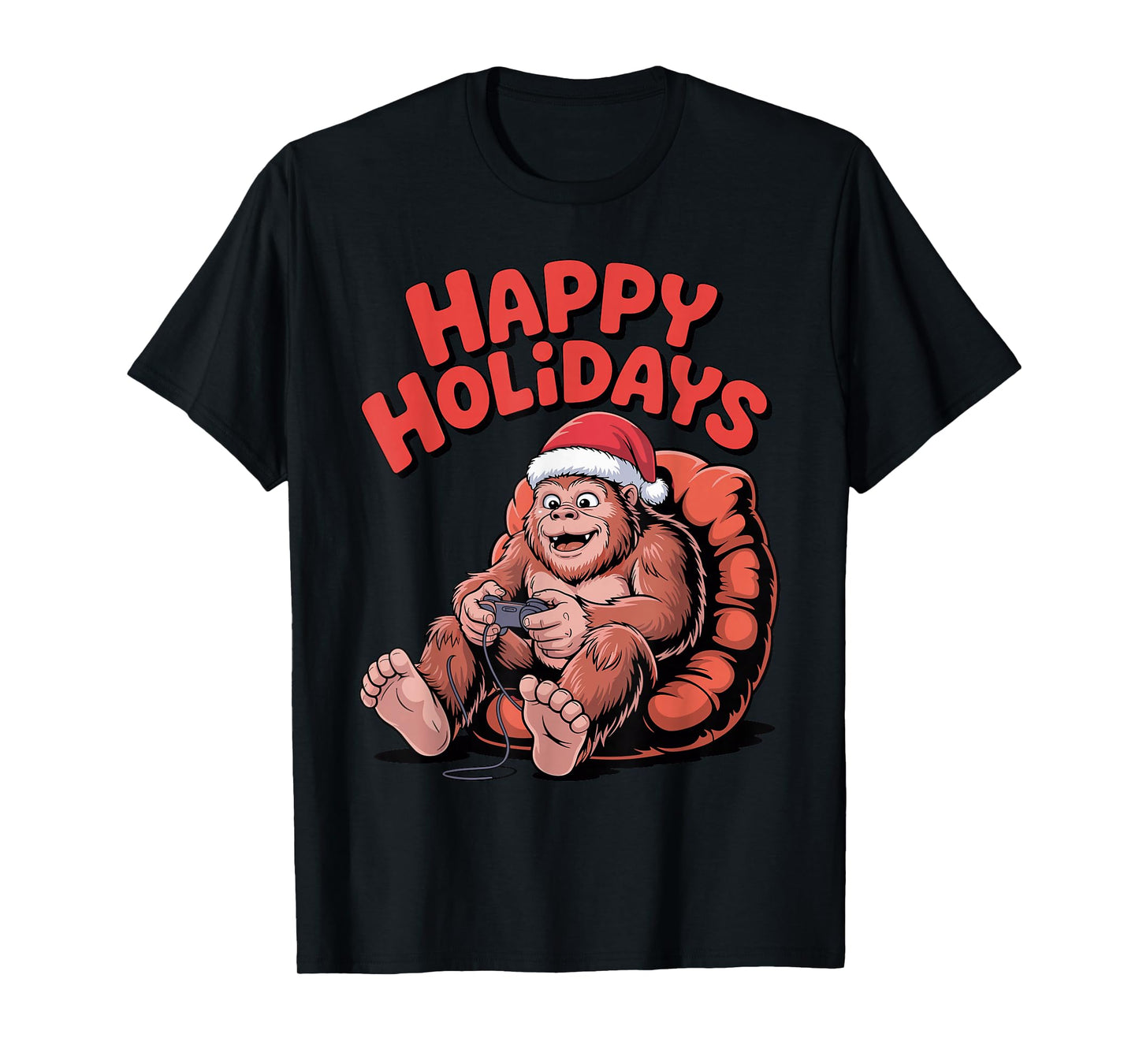 Bigfoot Gaming Christmas Funny Sasquatch Video Gamer Holiday T-Shirt