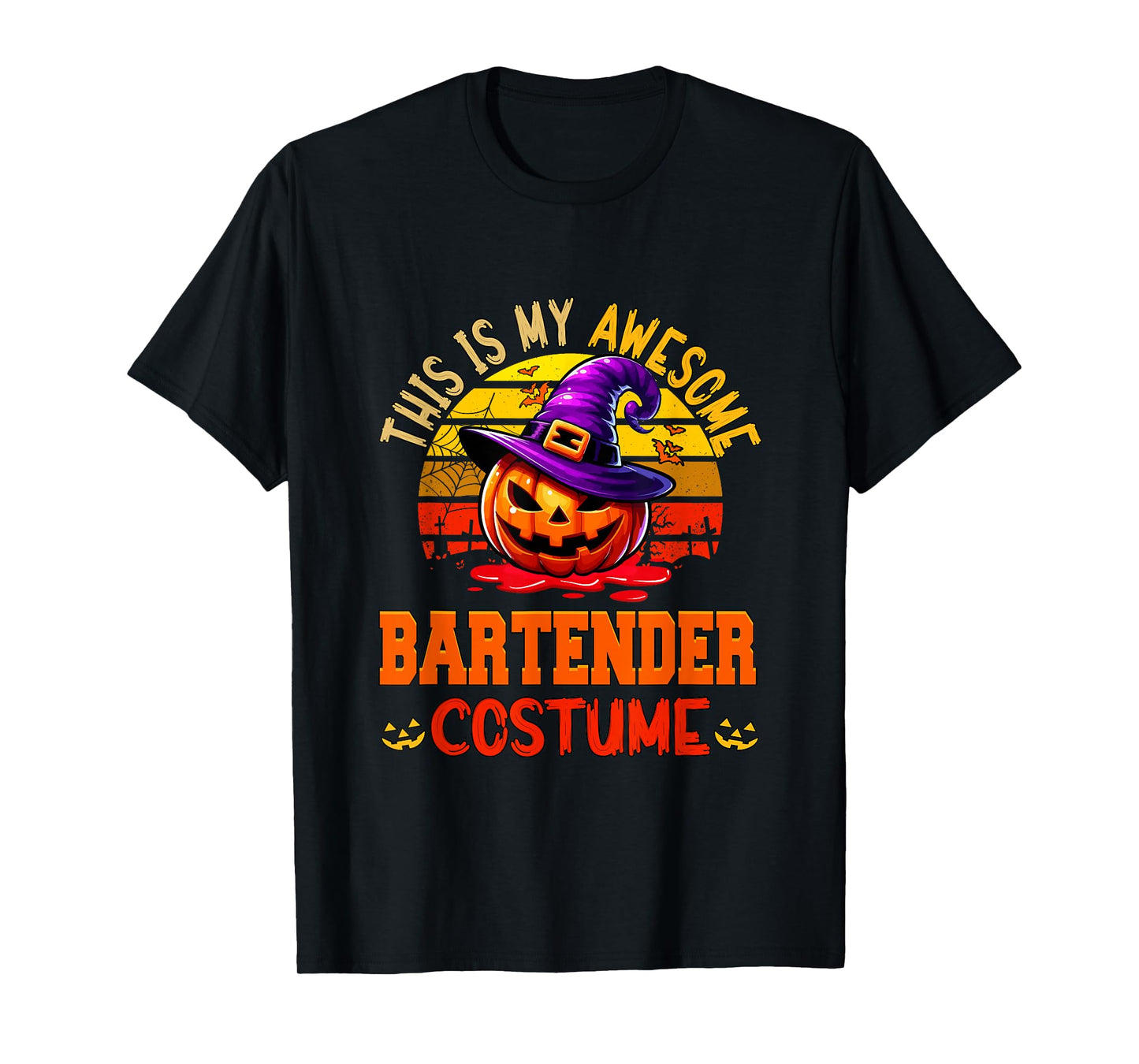 Vintage My Awesome Bartender Costume Witch Carved Pumpkin T-Shirt