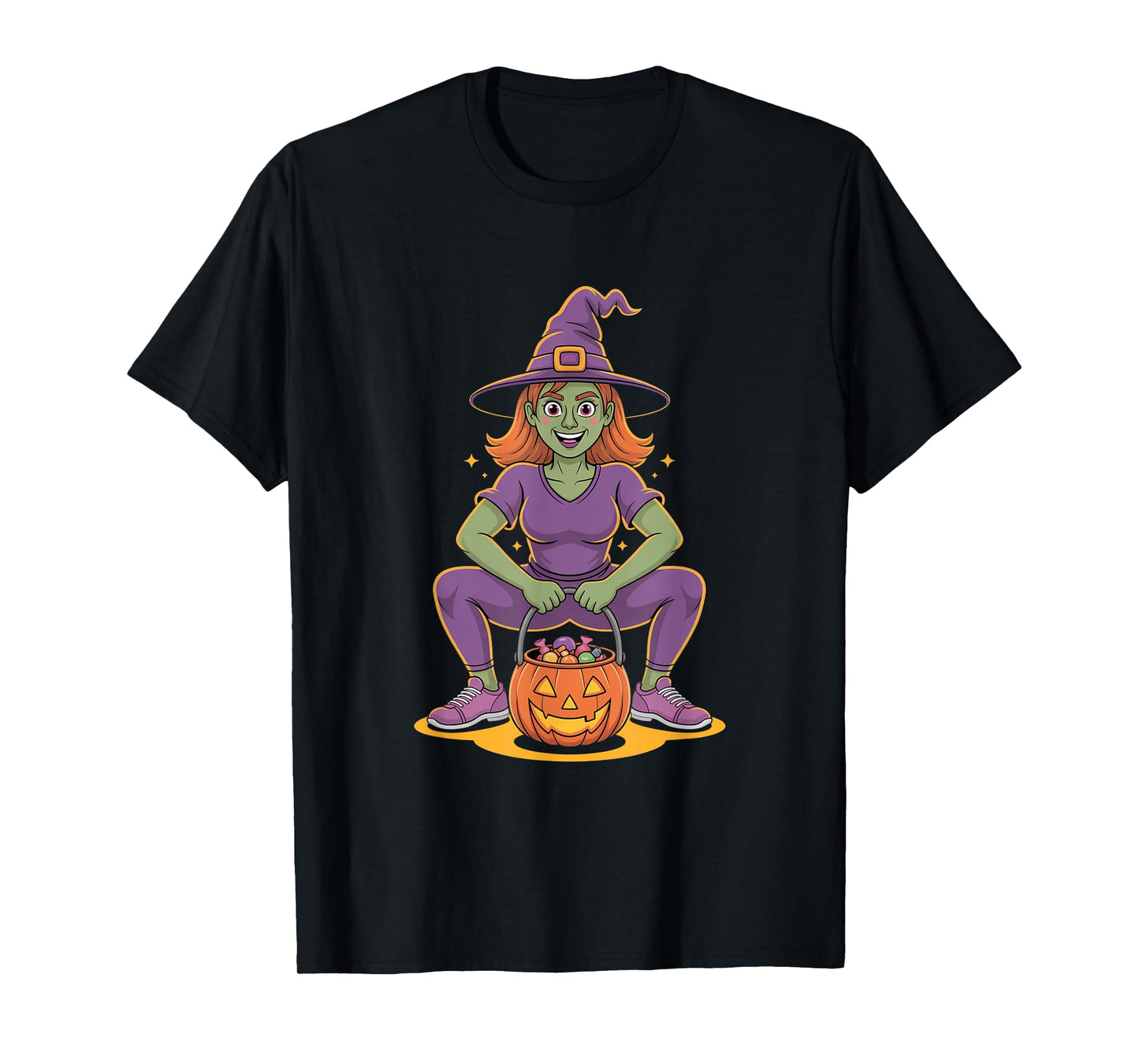 Halloween Fitness Witch Squat Pumpkin Candy T-Shirt