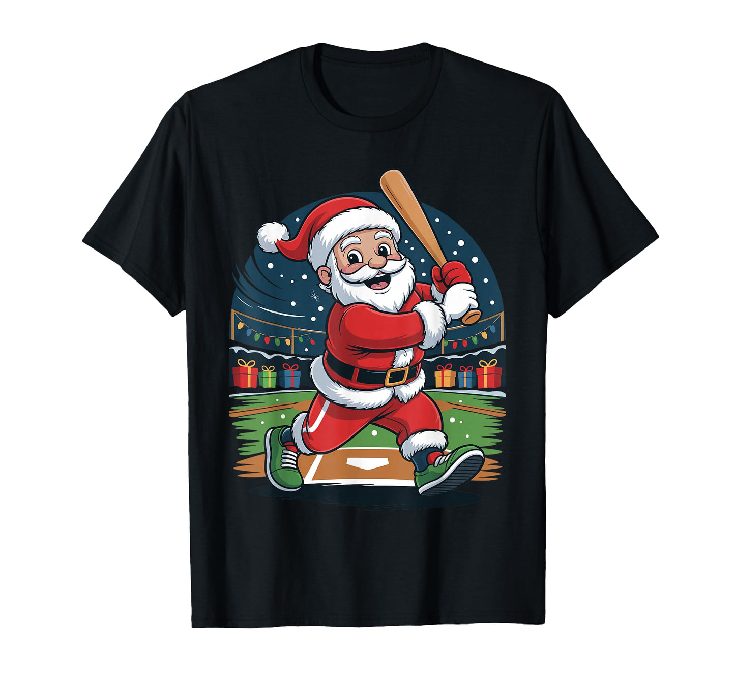 Santa Playing Baseball Funny Holiday Christmas Xmas Pajama T-Shirt