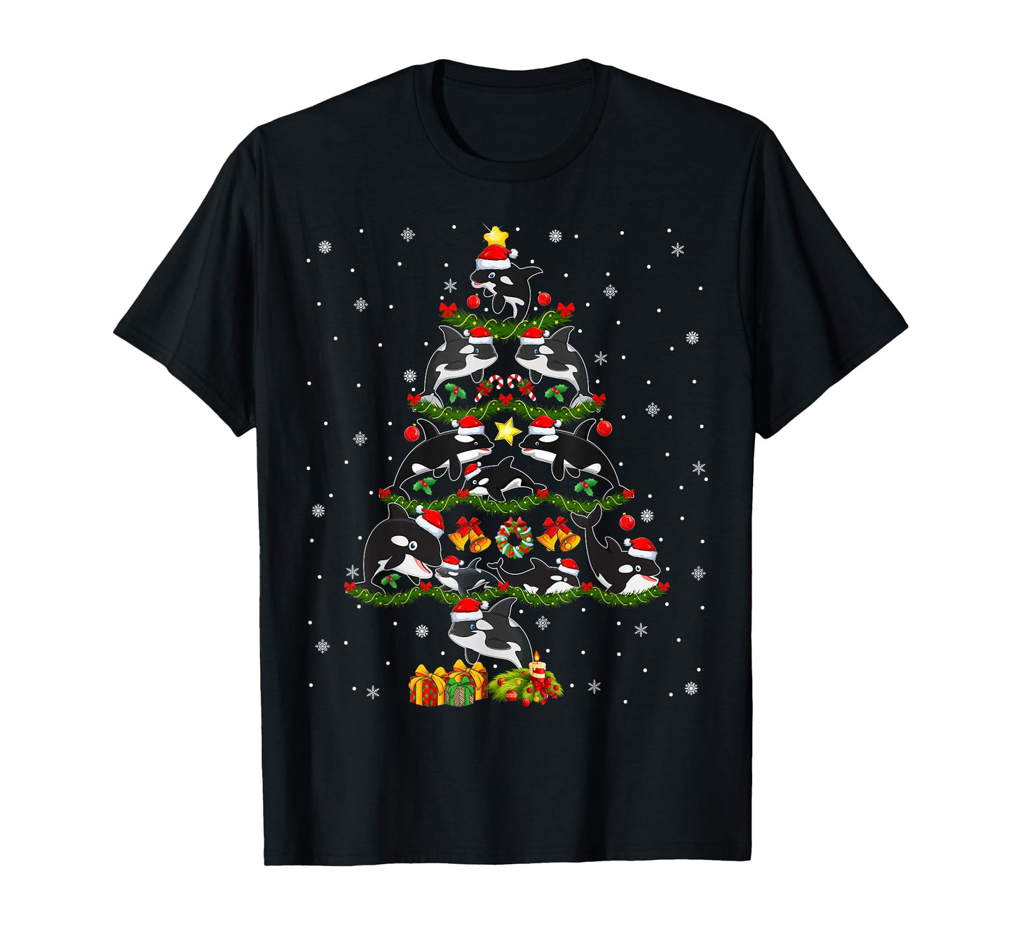 Orca Whale Christmas Tree Lights Holiday Santa Orca Xmas T-Shirt