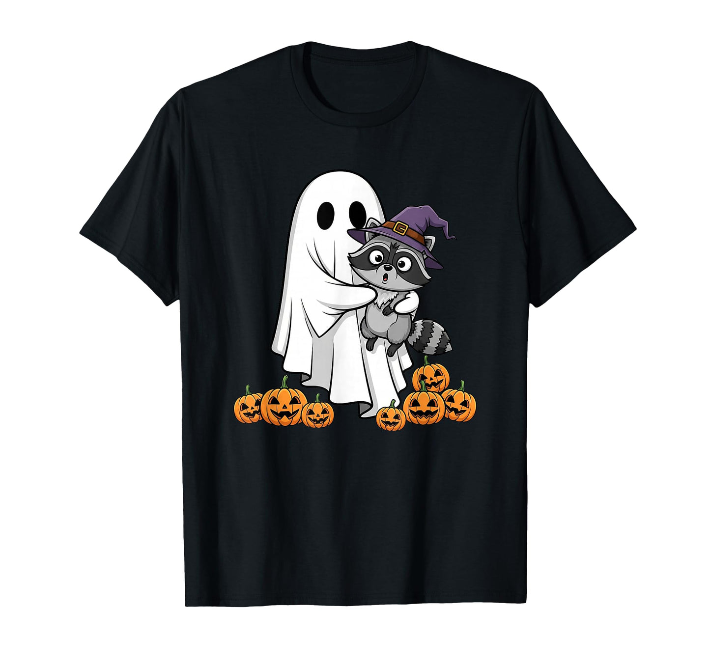 Funny Ghost Raccoon Pumpkin Halloween Kids Mens Womens T-Shirt