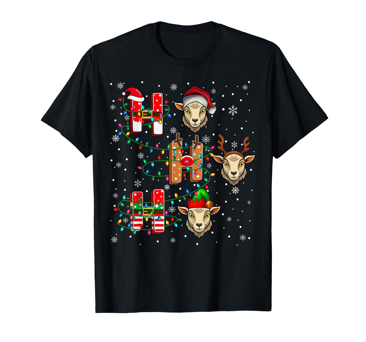 Ho Ho Ho Santa Reindeer Hat Elf Goat Animal Christmas T-Shirt