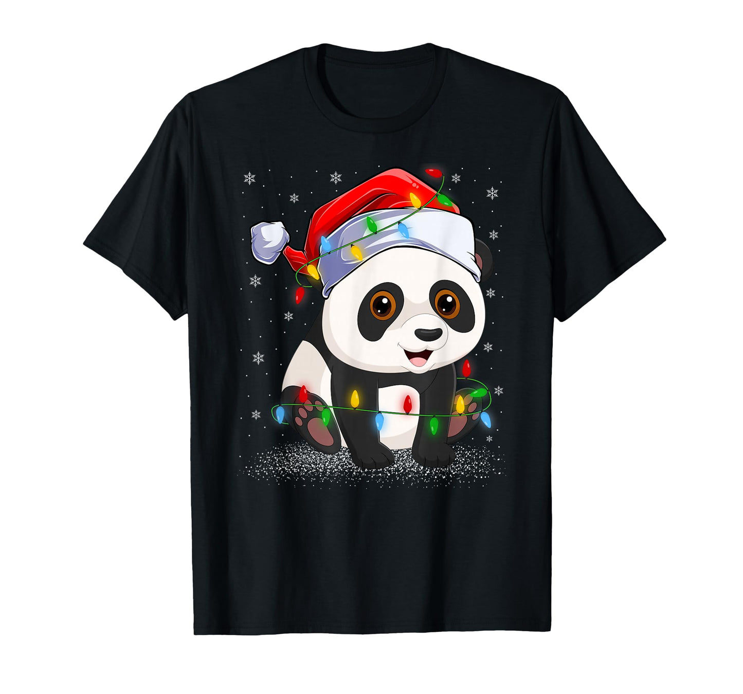 Panda Christmas Lights Sweater Santa Hat Panda Xmas T-Shirt