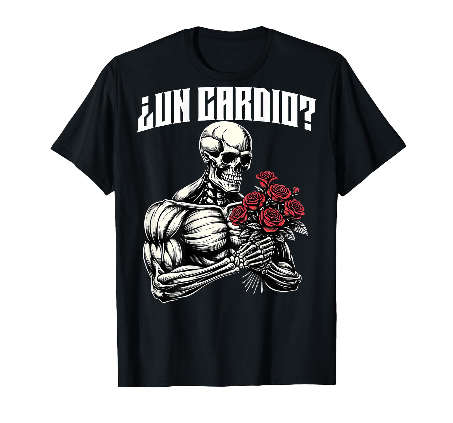 Un cardio? Espalda. Calaca con flores rosas, calacas gym T-Shirt