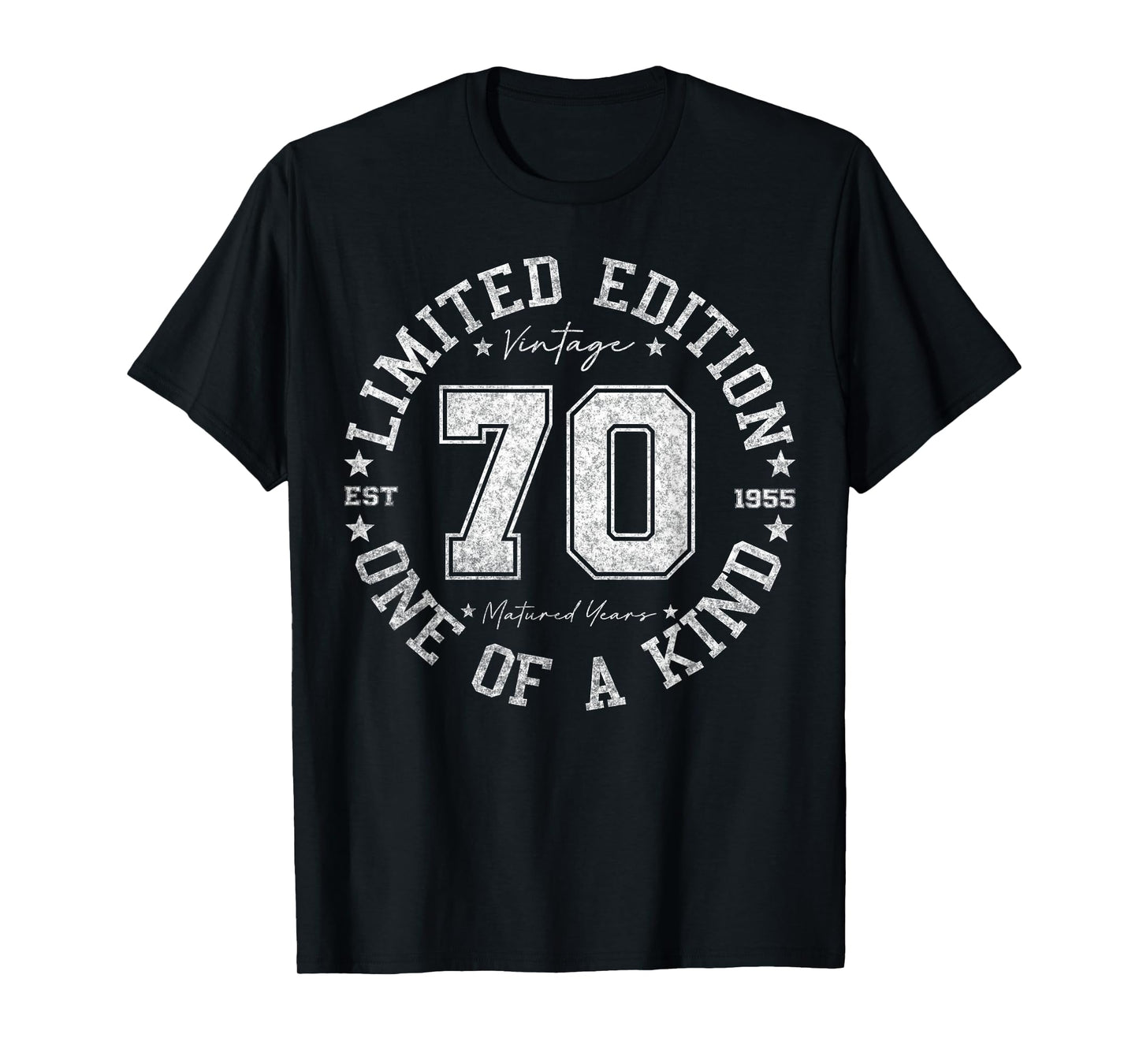 Retro One Of a Kind Shirts For Men Women 2025 70th Birthday T-Shirt, Unisex-Adult, Short Sleeve, Black, Small, Vintage, Number, Cotton Blend, Machine Wash, T-Shirt
