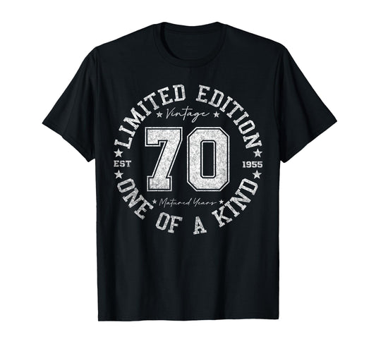 Retro One Of a Kind Shirts For Men Women 2025 70th Birthday T-Shirt, Unisex-Adult, Short Sleeve, Black, Small, Vintage, Number, Cotton Blend, Machine Wash, T-Shirt
