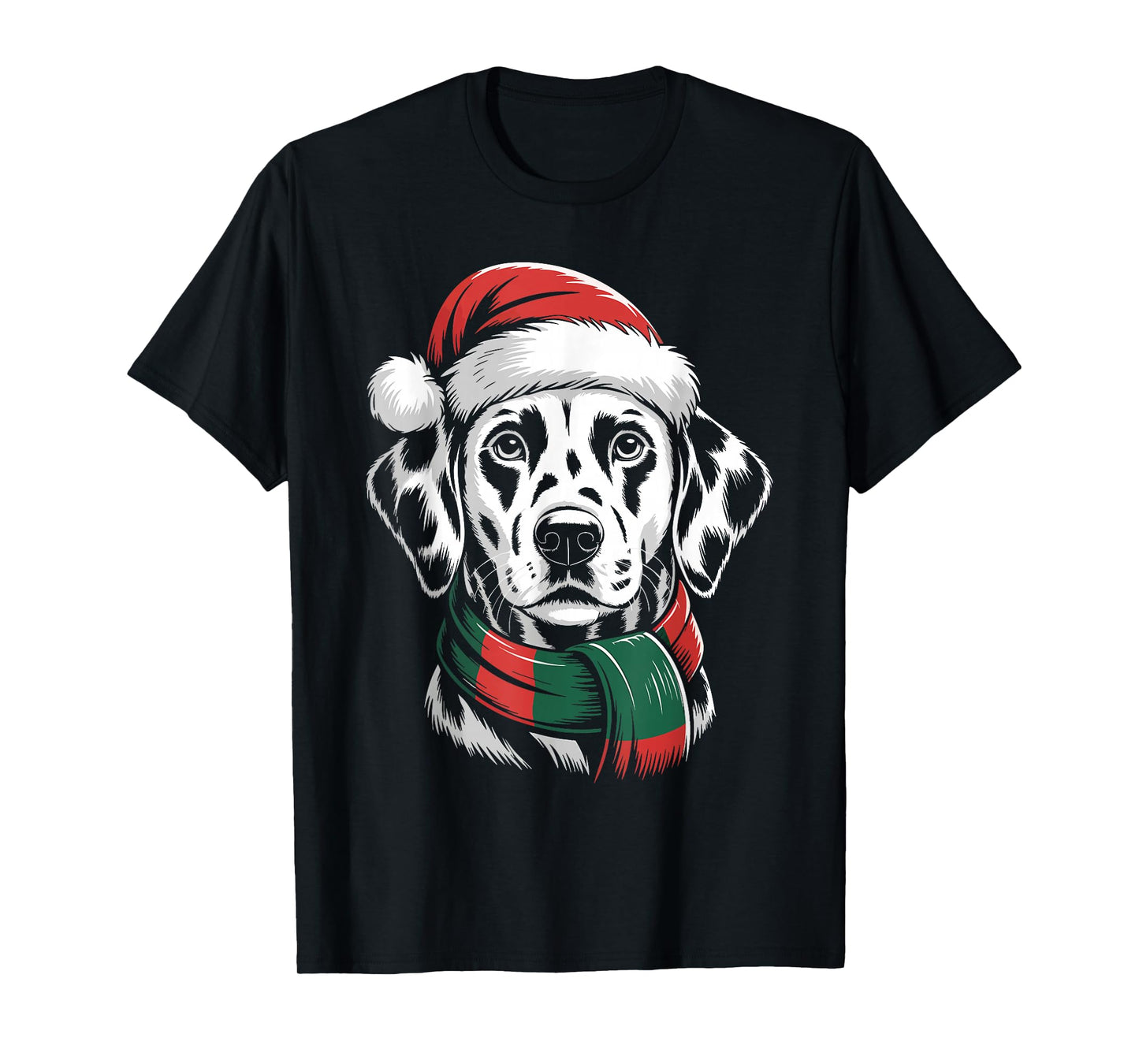 Dalmatian Dog Xmas Santa Hat Scarf Christmas Costume T-Shirt