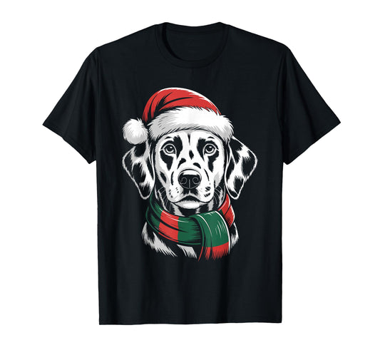 Dalmatian Dog Xmas Santa Hat Scarf Christmas Costume T-Shirt