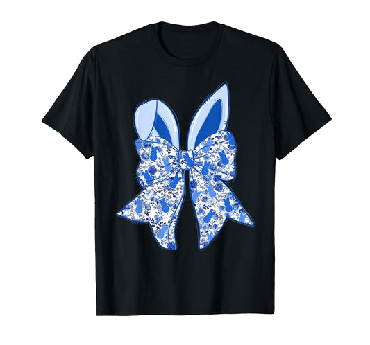 Chinoiserie Bunny Rabbit Vintage Blue And White Happy Easter T-Shirt