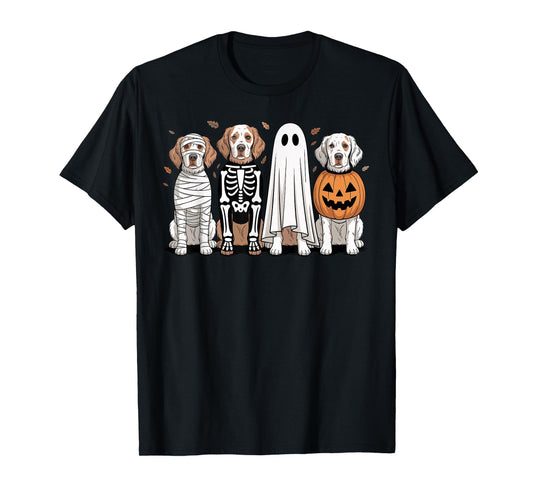Spooky Ghost English Setter Pumpkin Halloween Dog Skeleton T-Shirt