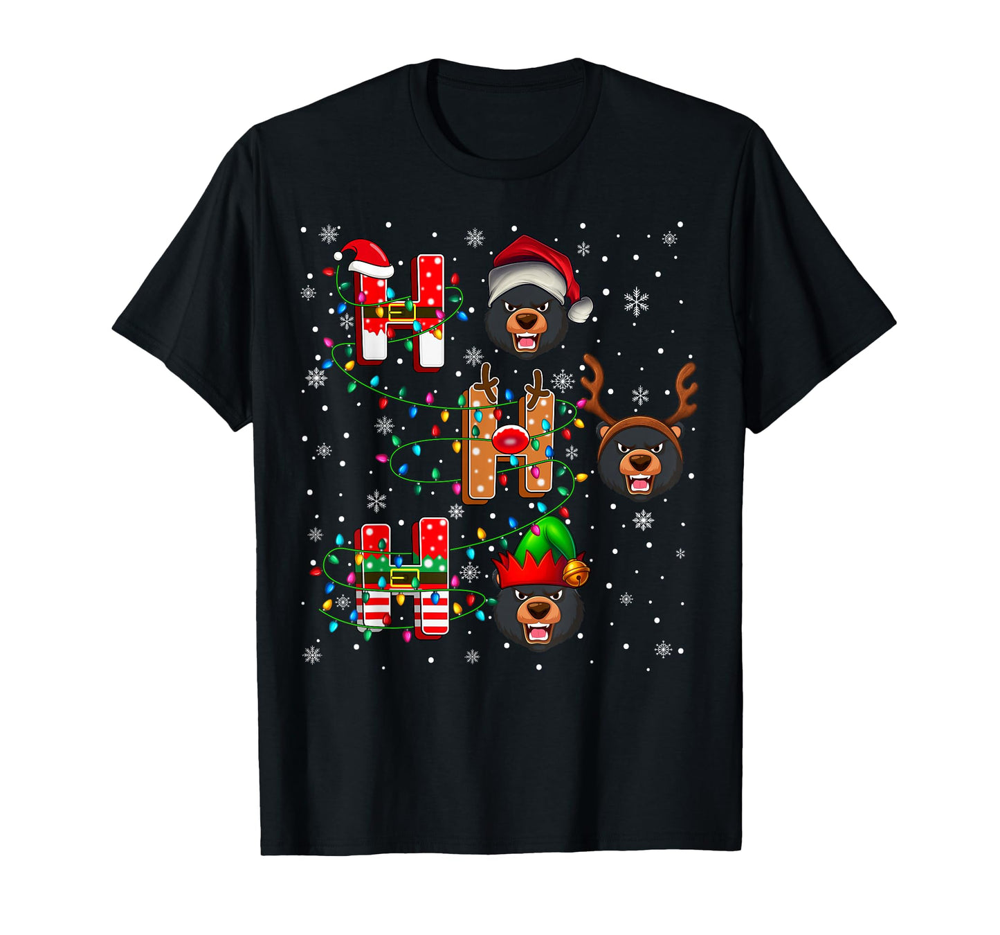 Ho Ho Ho Santa Reindeer Hat Elf Black Bear Animal Christmas T-Shirt