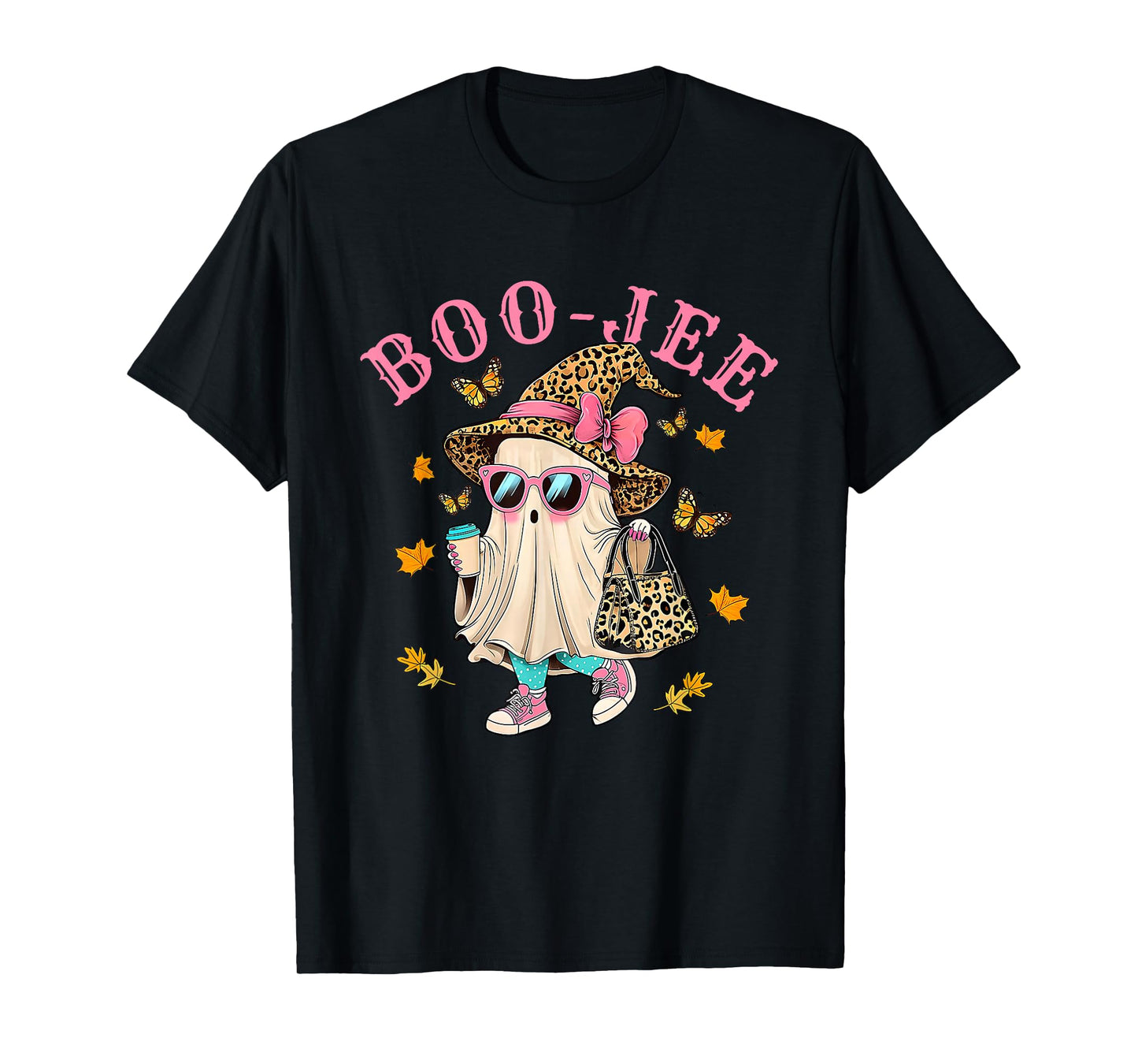 Coquette Leopard Ghost Coffee Boo-JEE Halloween Boujee Fall T-Shirt
