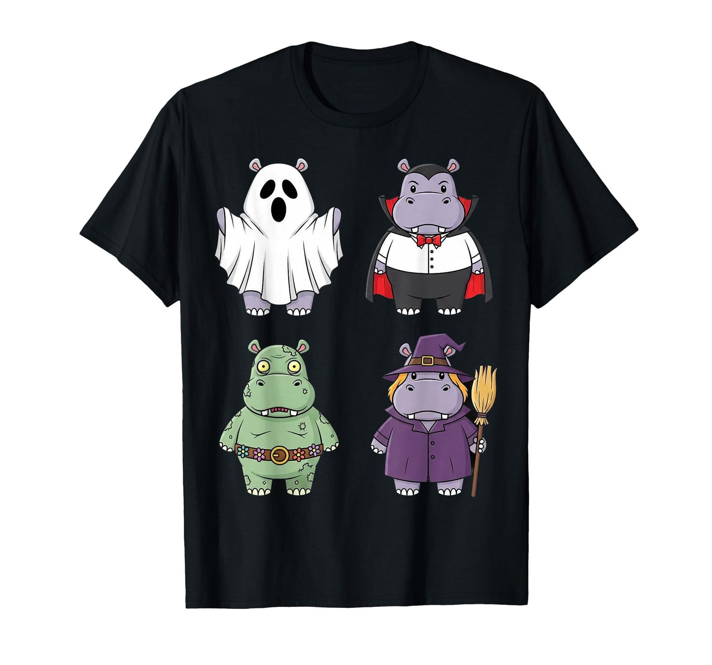 Funny Hippo Ghost Witch Zombie Halloween Costume Boys Girls T-Shirt