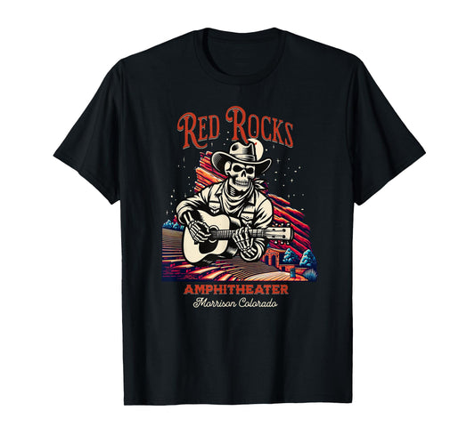 Red Rocks Amphitheater - Skeleton Playing Guitar T-Shirt