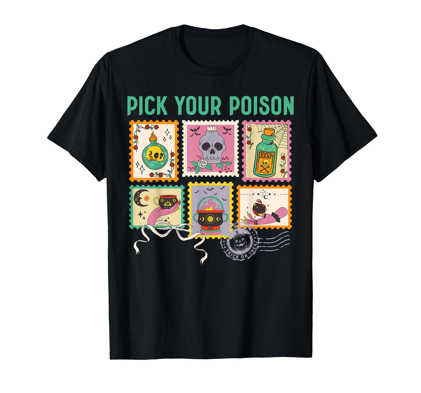 Pick Your Poison Vintage Spooky Season Halloween Stamps T-Shirt