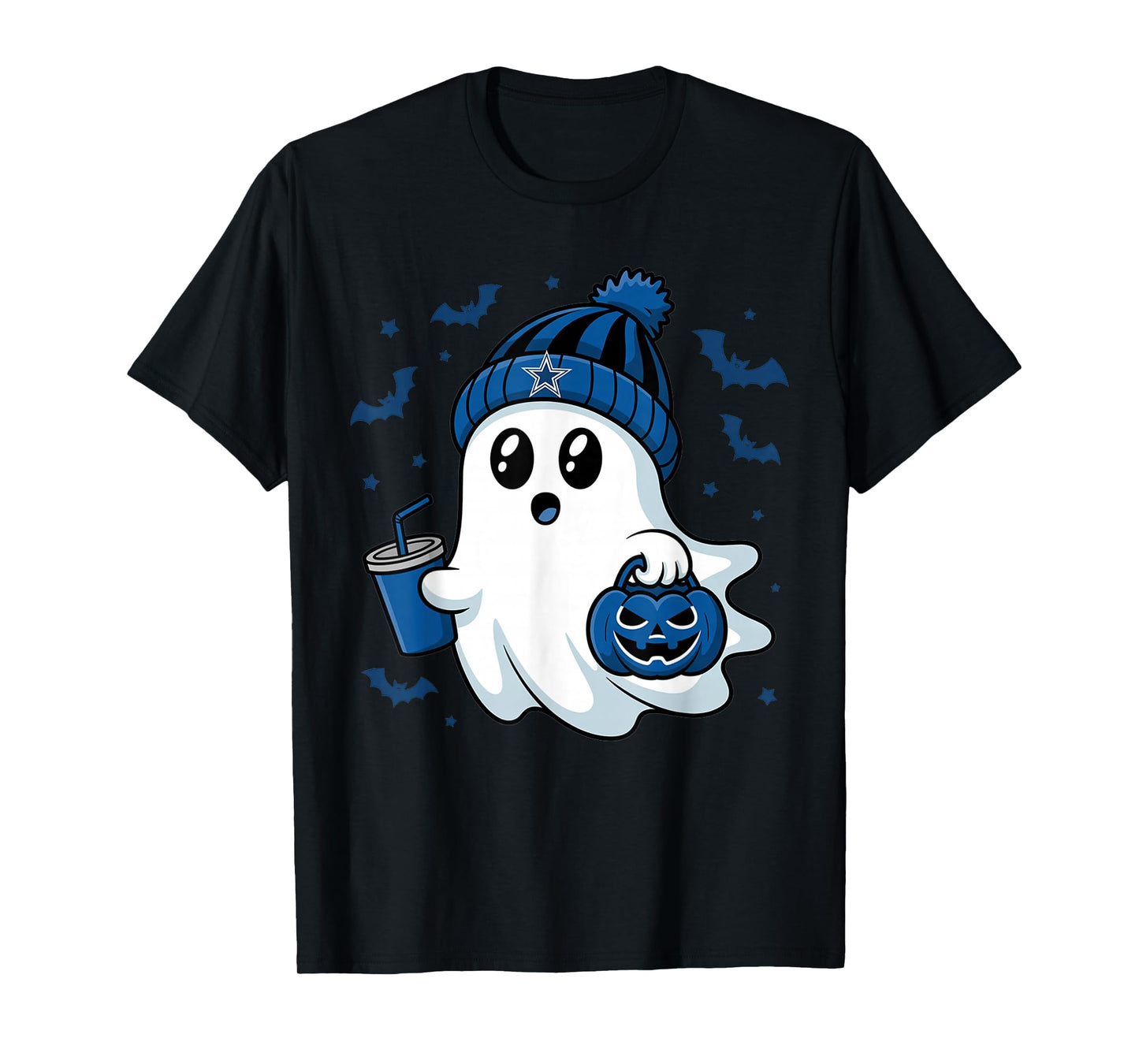 Vintage Dallas Ghost Cute Ghost Halloween Blue Pumpkin T-Shirt