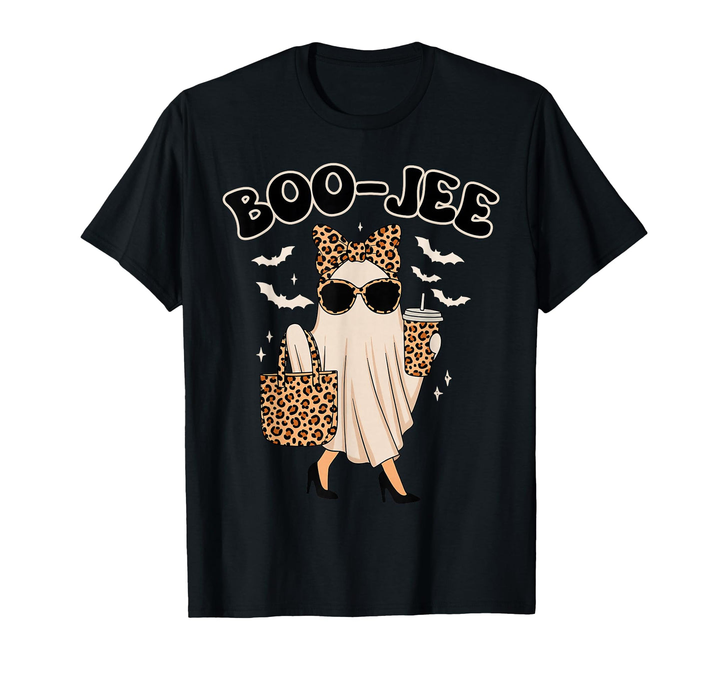 Boo-JEE Ghost, Leopard Ghost Tee, Ghost Coffee, Funny Fall T-Shirt