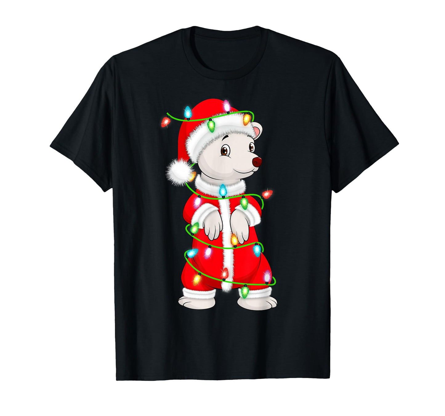 Polar Bear Christmas Lights Santa Costume Cute Animal Xmas T-Shirt