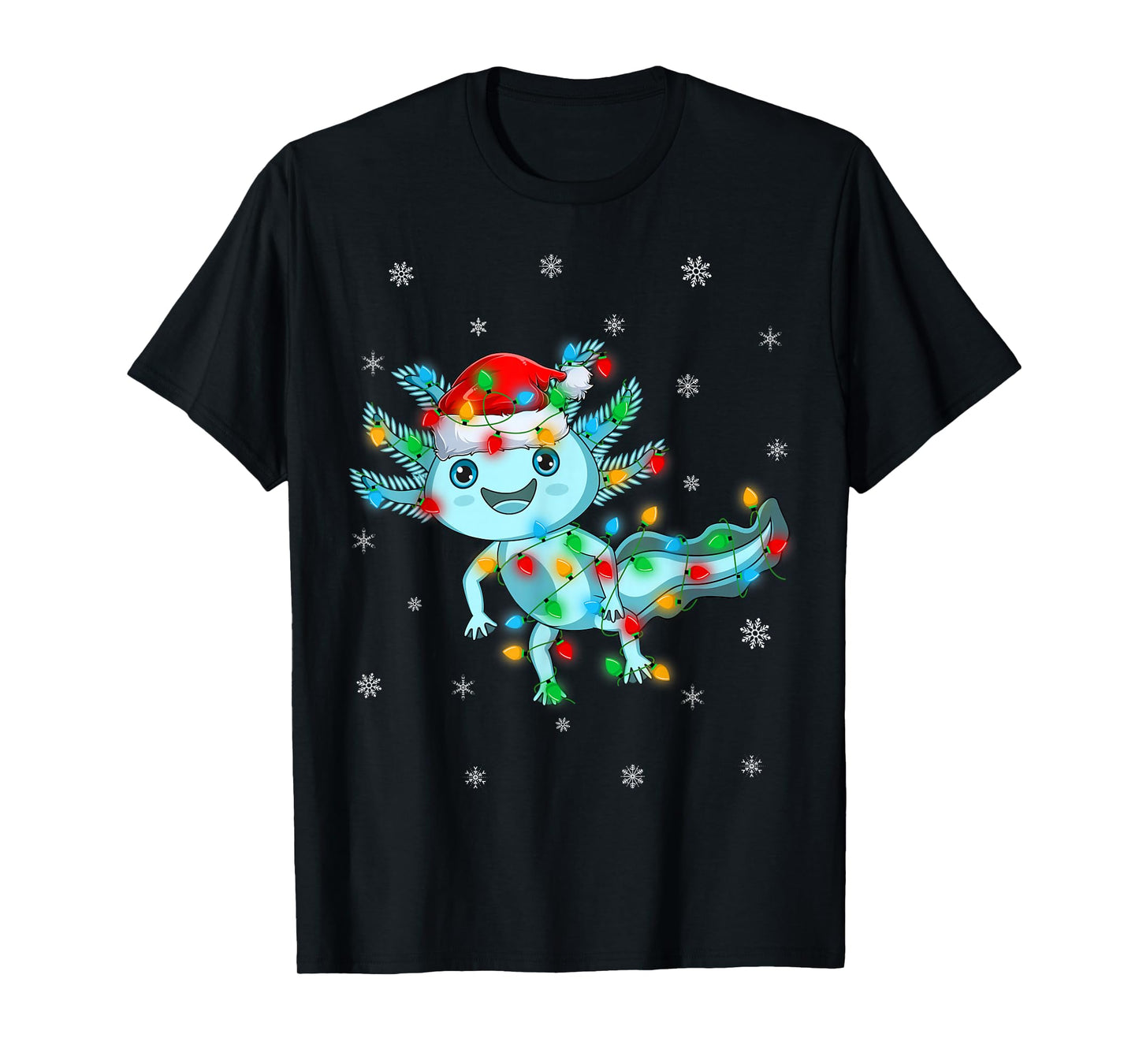 Axolotl Christmas Lights Santa Hat Cute Axolotl Xmas T-Shirt