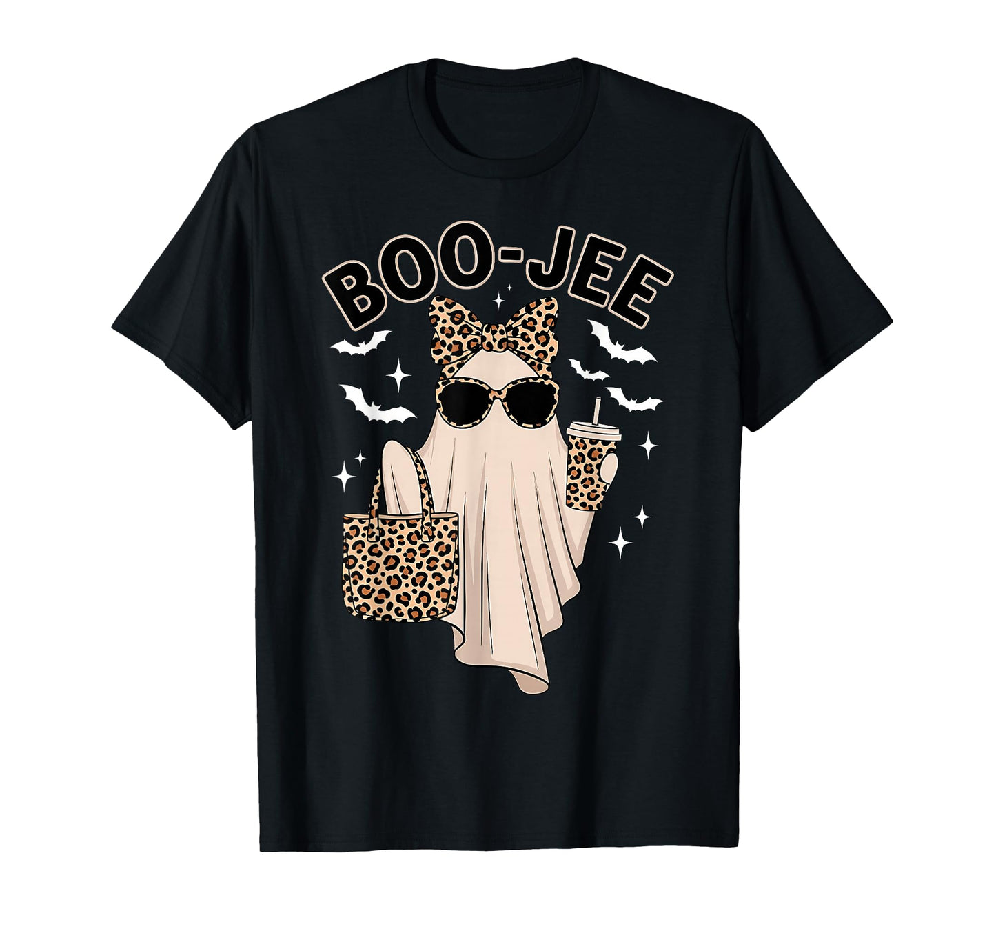 Coquette Leopard Ghost Coffee Boo-JEE Halloween Boujee Ghost T-Shirt