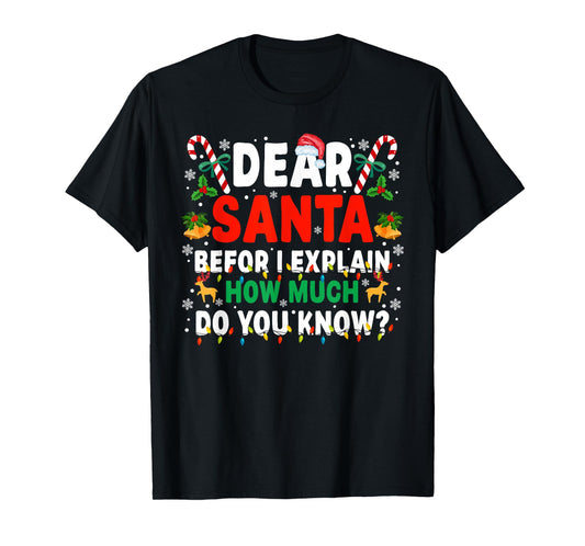 Dear Santa Before I Explain How Much Do You Know Xmas T-Shirt