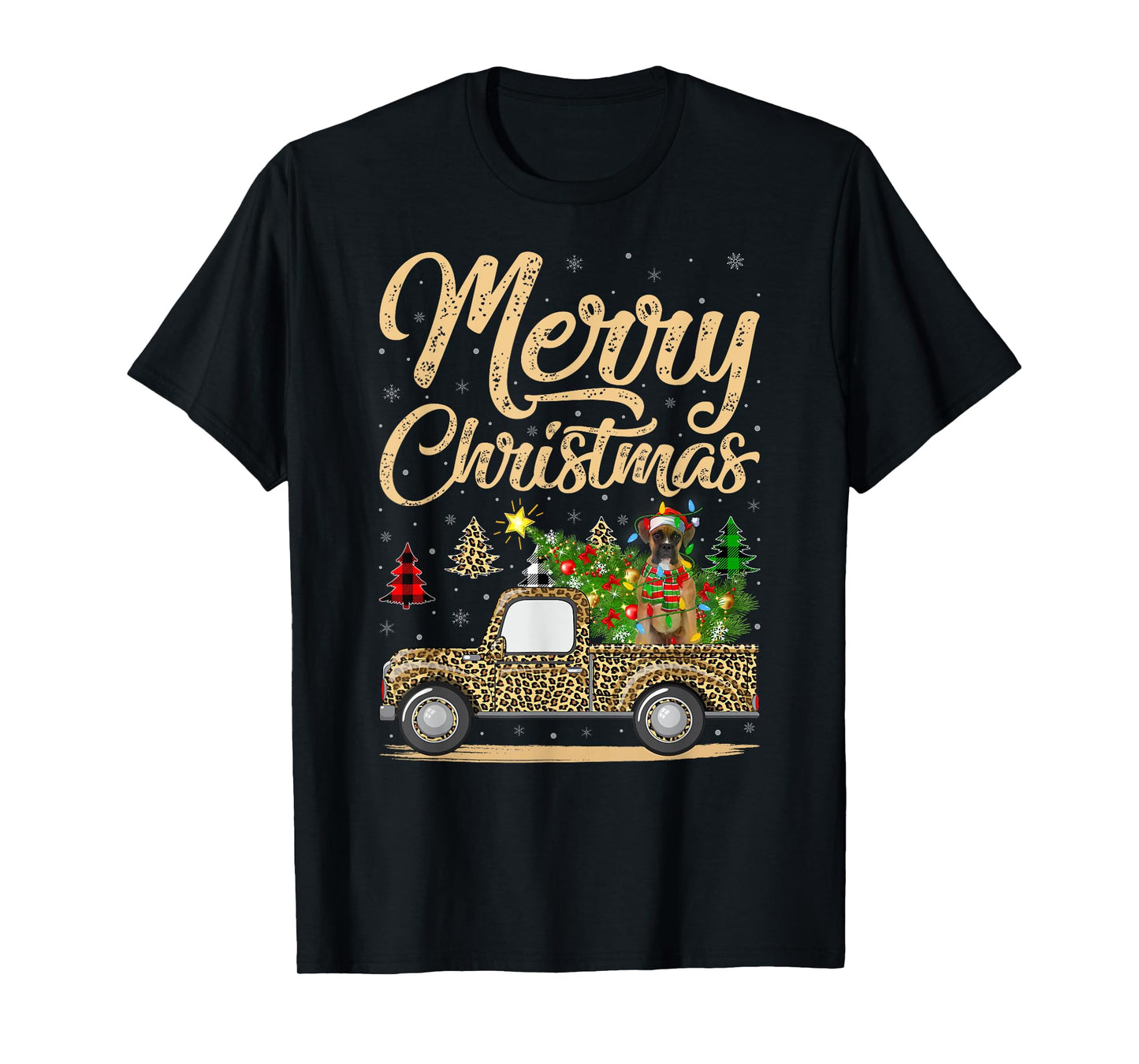 Boxer Dog Christmas Tree Leopard Truck Dog Christmas Xmas T-Shirt