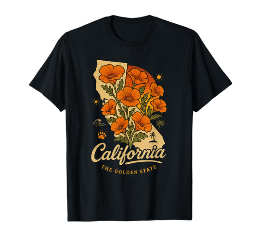 California Poppy Flower Vintage The Golden State Retro T-Shirt