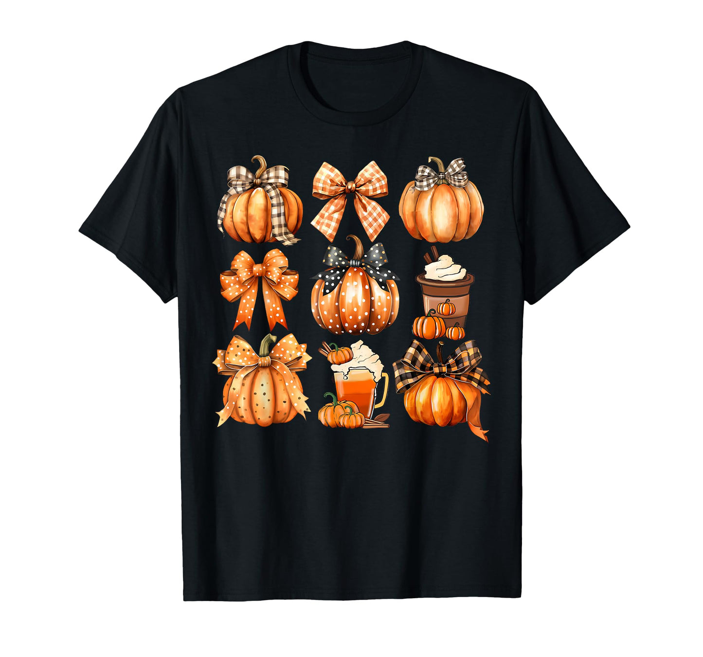 Retro Thanksgiving Pumpkin Coquette Bow Pumpkin Spice Plaid T-Shirt