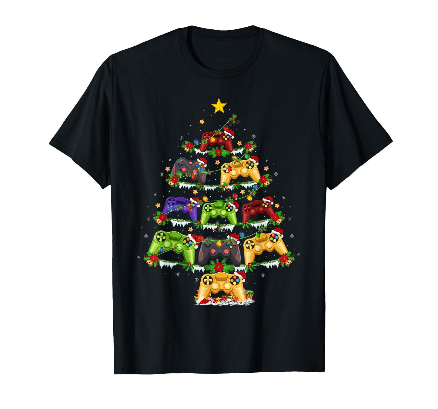Video Game Controller Christmas Tree Lights Funny Gamer Xmas T-Shirt