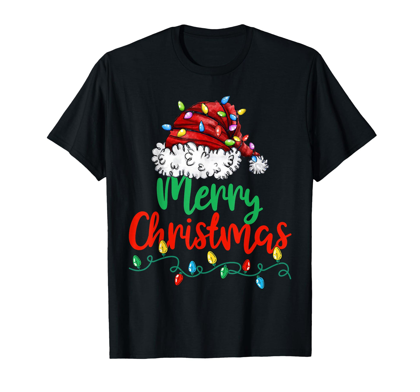 Merry Christmas Lights Santa Hat Xmas Family Men Women T-Shirt