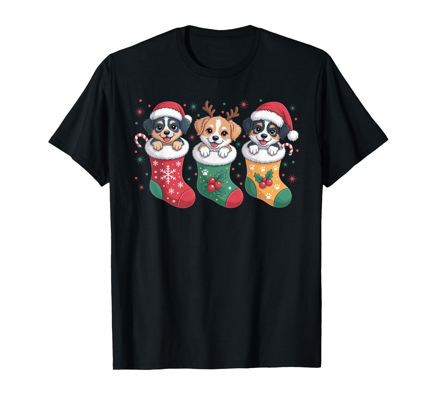 Cute Dog Christmas Pajama Santa Hat Xmas Men Women Boys Kids T-Shirt