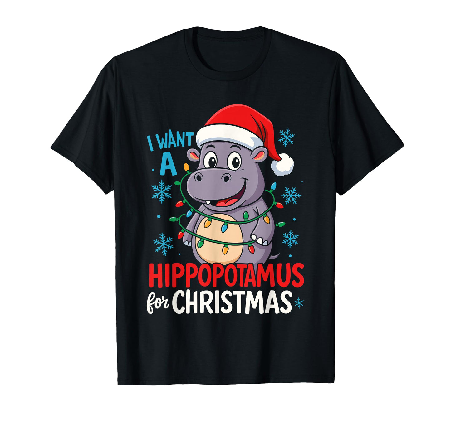 I Want a Hippopotamus for Christmas, Hippo Christmas Lights T-Shirt