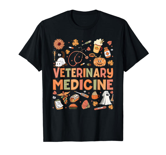 Veterinary Medicine Pumpkin Fall Veterinary Technician Week T-Shirt