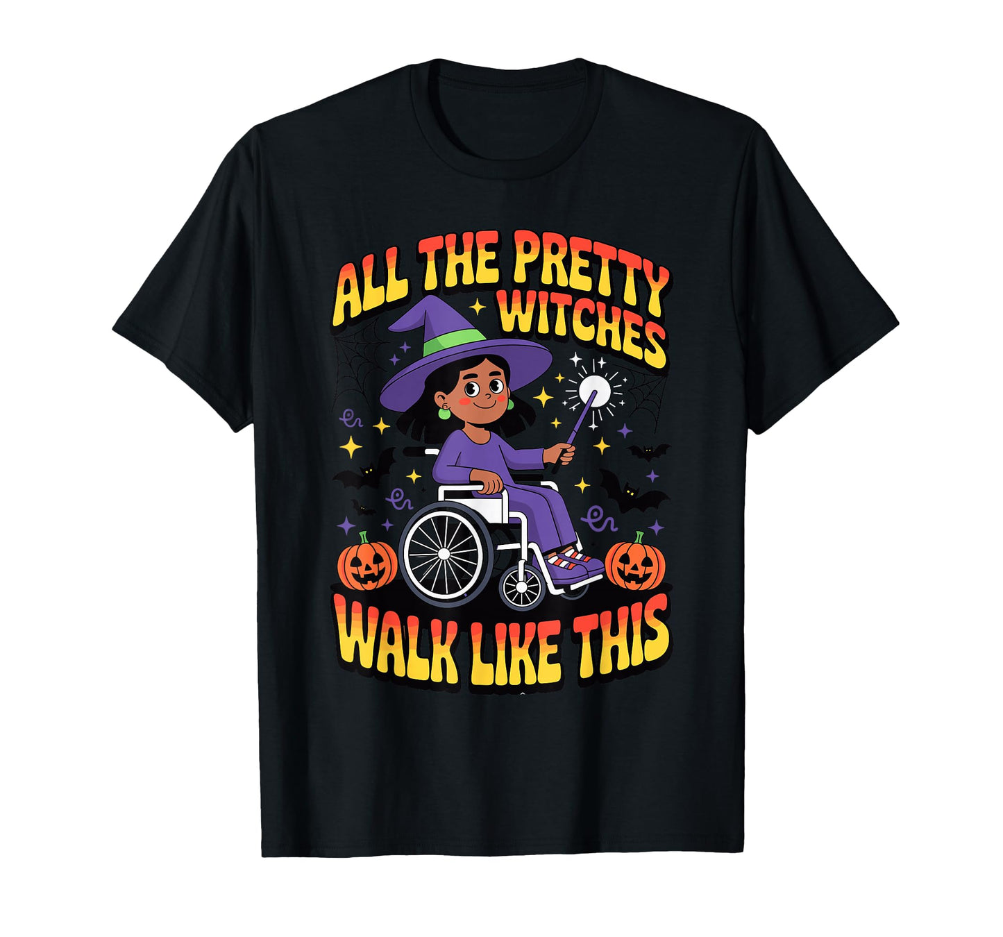 Wheelchair Costume Girl Halloween Handicap Joke Witch Hat Pr T-Shirt
