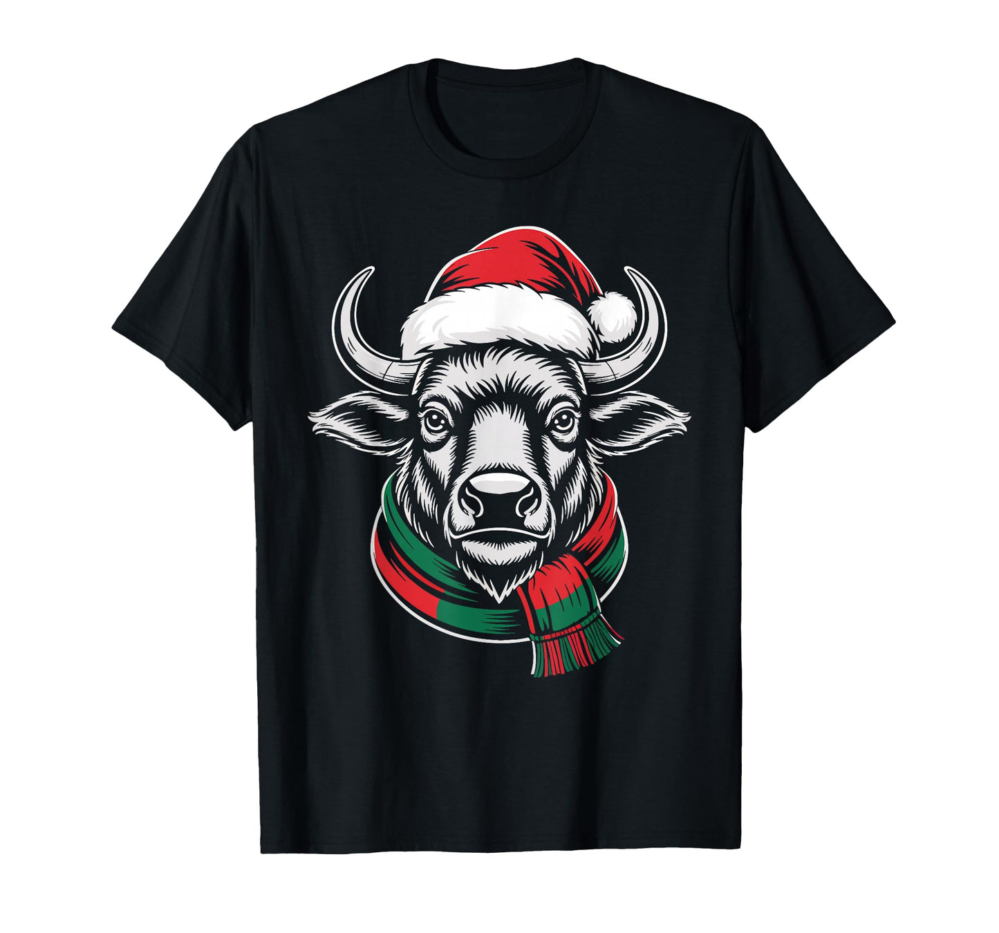 Buffalo Xmas Santa Hat Scarf Christmas Costume T-Shirt