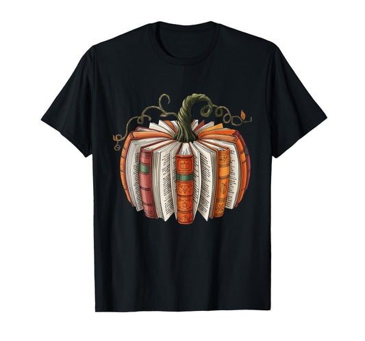 Vintage Book Pumpkin Autumn Fall Librarians Bookworm Teacher T-Shirt
