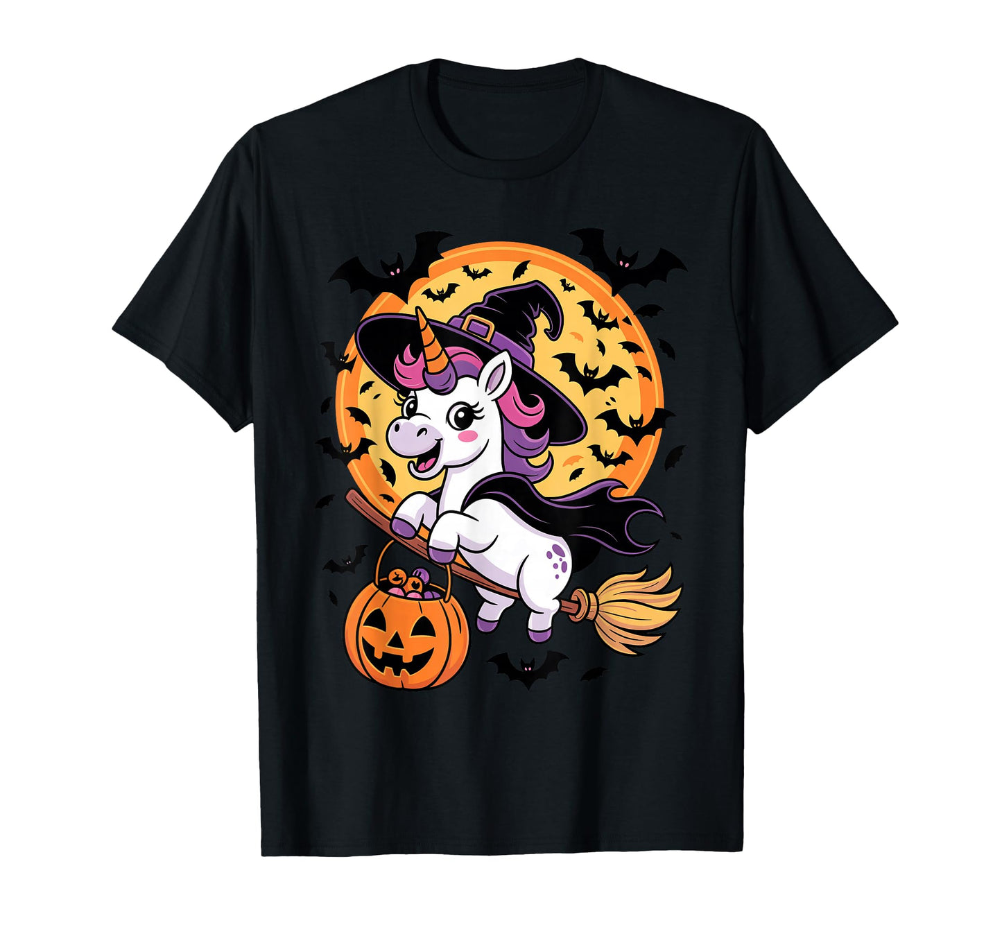 Unicorn Witch Jack-o-Lantern Candy Bucket Halloween Costume T-Shirt