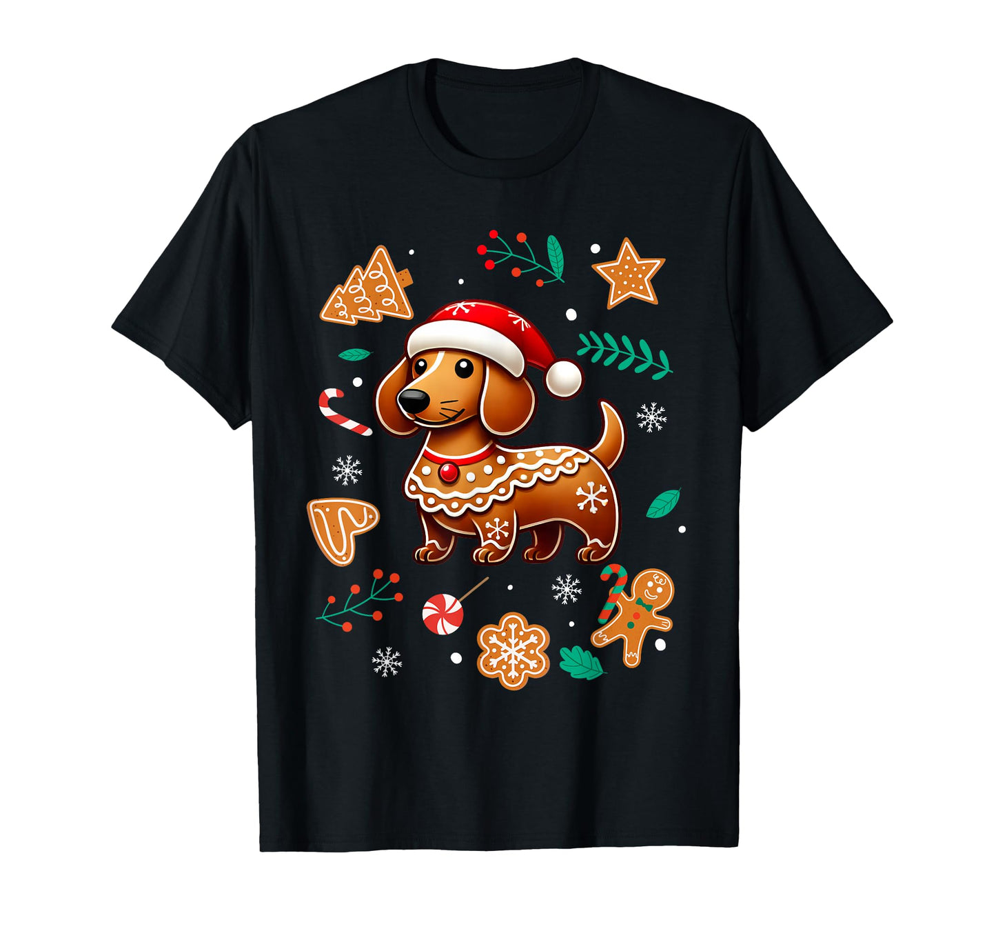Gingerbread Weiner Dog Lover Dachshund Christmas Cookie T-Shirt