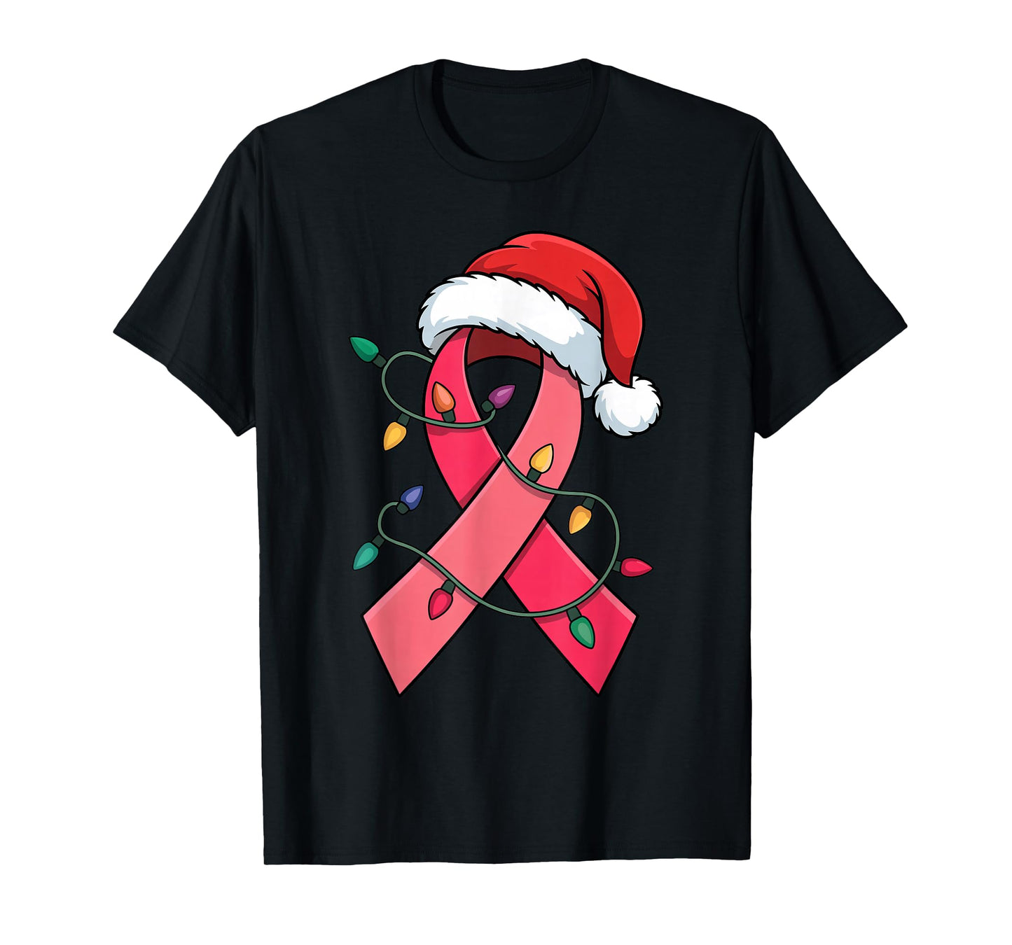 Breast Cancer Survivor Pink Ribbon with Christmas Santa Hat T-Shirt