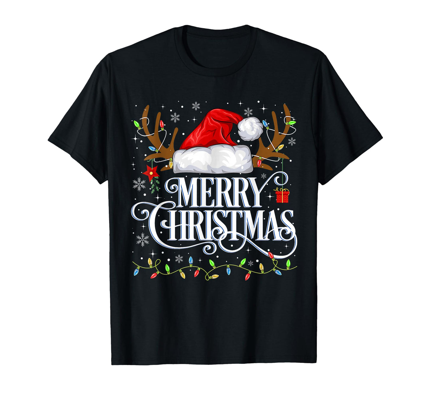 Merry Christmas Xmas Lights Santa Pajamas Snowflake Holiday T-Shirt