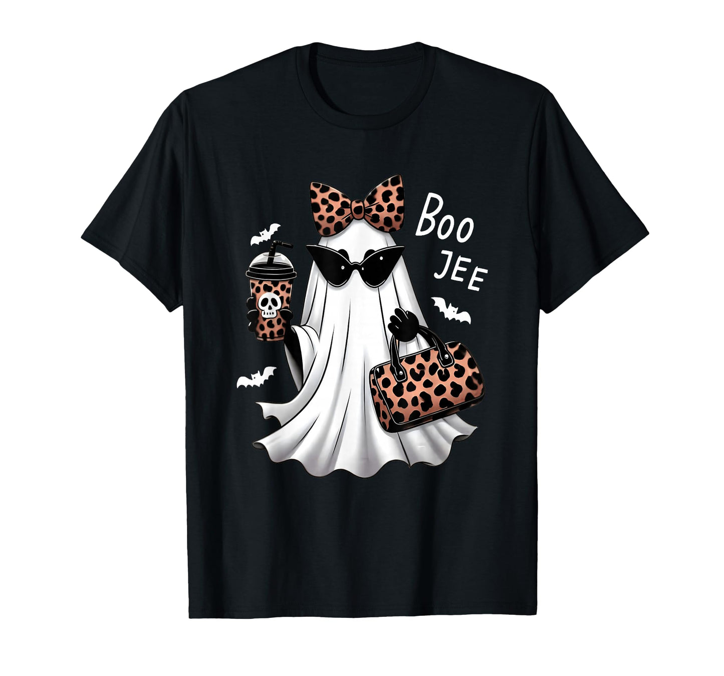 Coquette Leopard Ghost Coffee Boo-JEE Halloween Boujee Ghost T-Shirt
