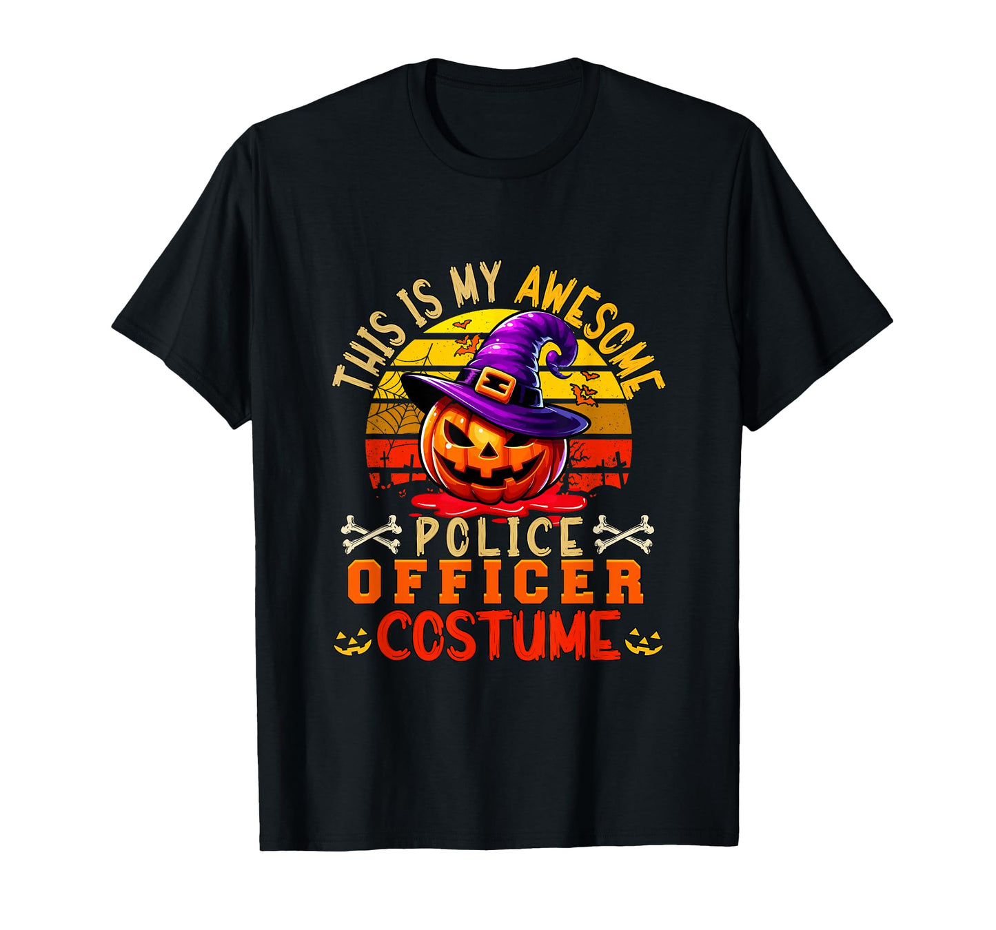 Vintage My Awesome Police Officer Costume Carved Pumpkin T-Shirt