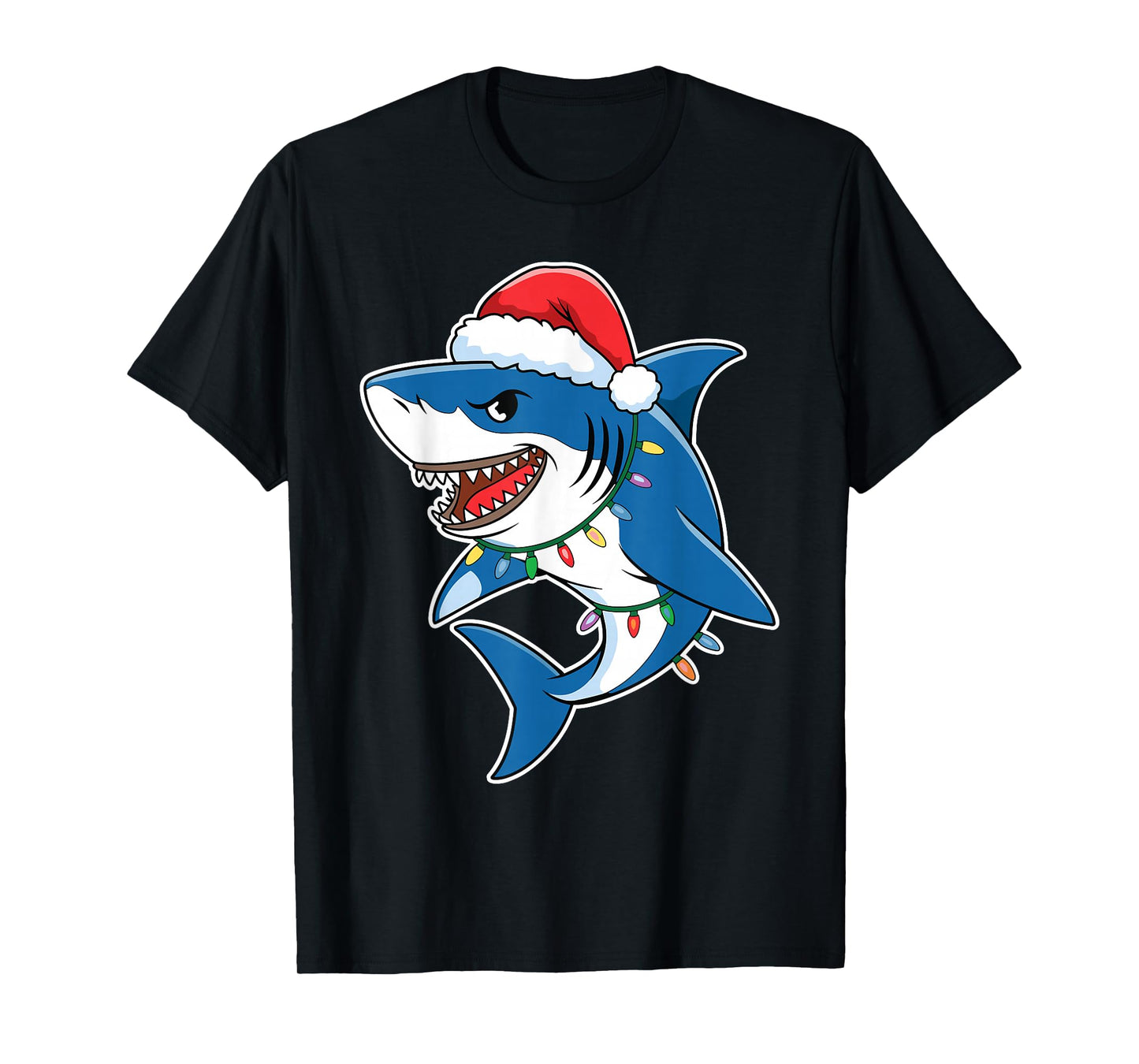 Santa Shark Christmas Lights Sharkmas Tree Xmas Boys Men Tee T-Shirt