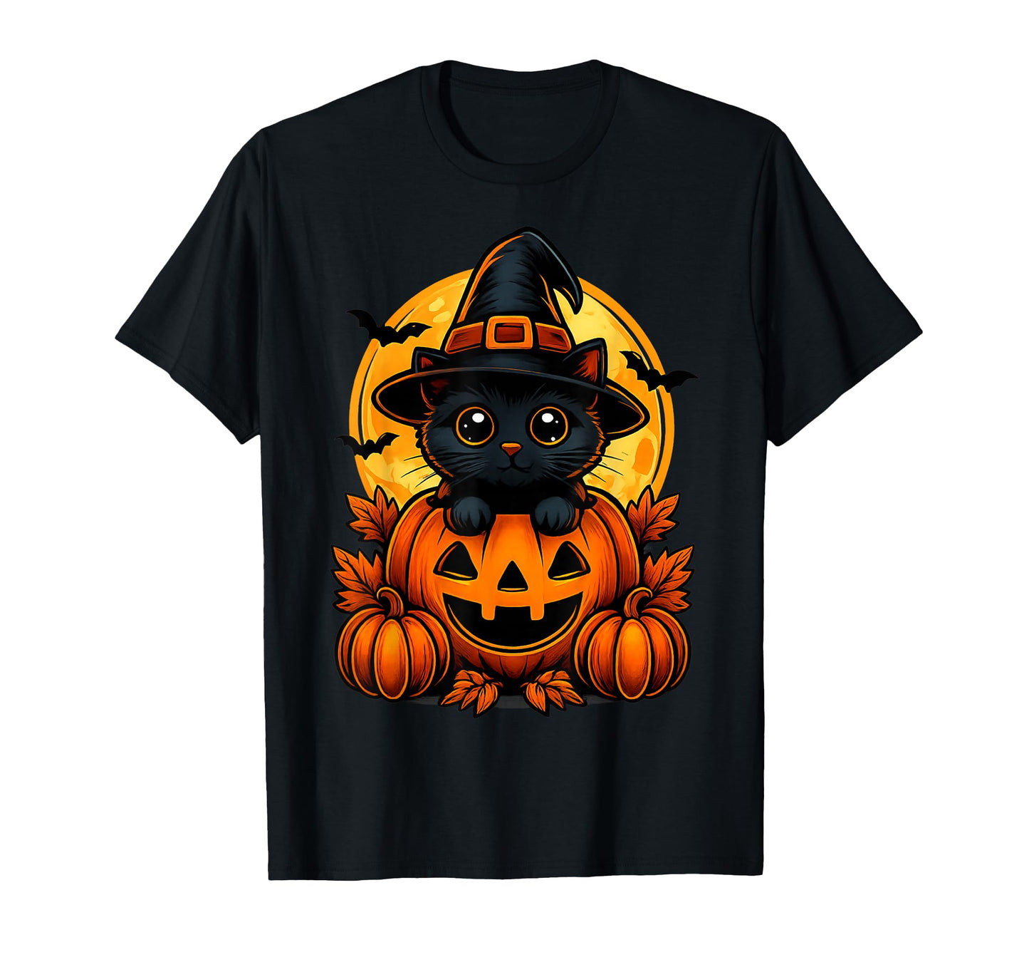 Cute Black Witch cat Pumpkin Halloween tee for pet Lovers T-Shirt