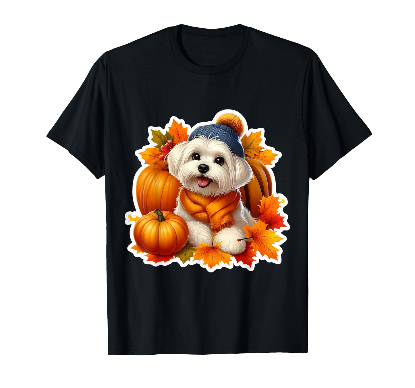 Autumn Fall Maltese Dog Owner Lover Pumpkin Leaves Vintage T-Shirt