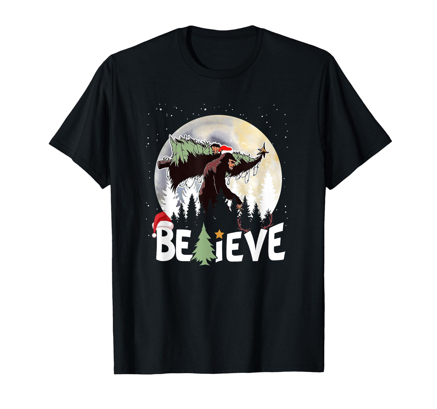 Believe Bigfoot Sasquatch Yeti Santa Hat Christmas Xmas Men T-Shirt
