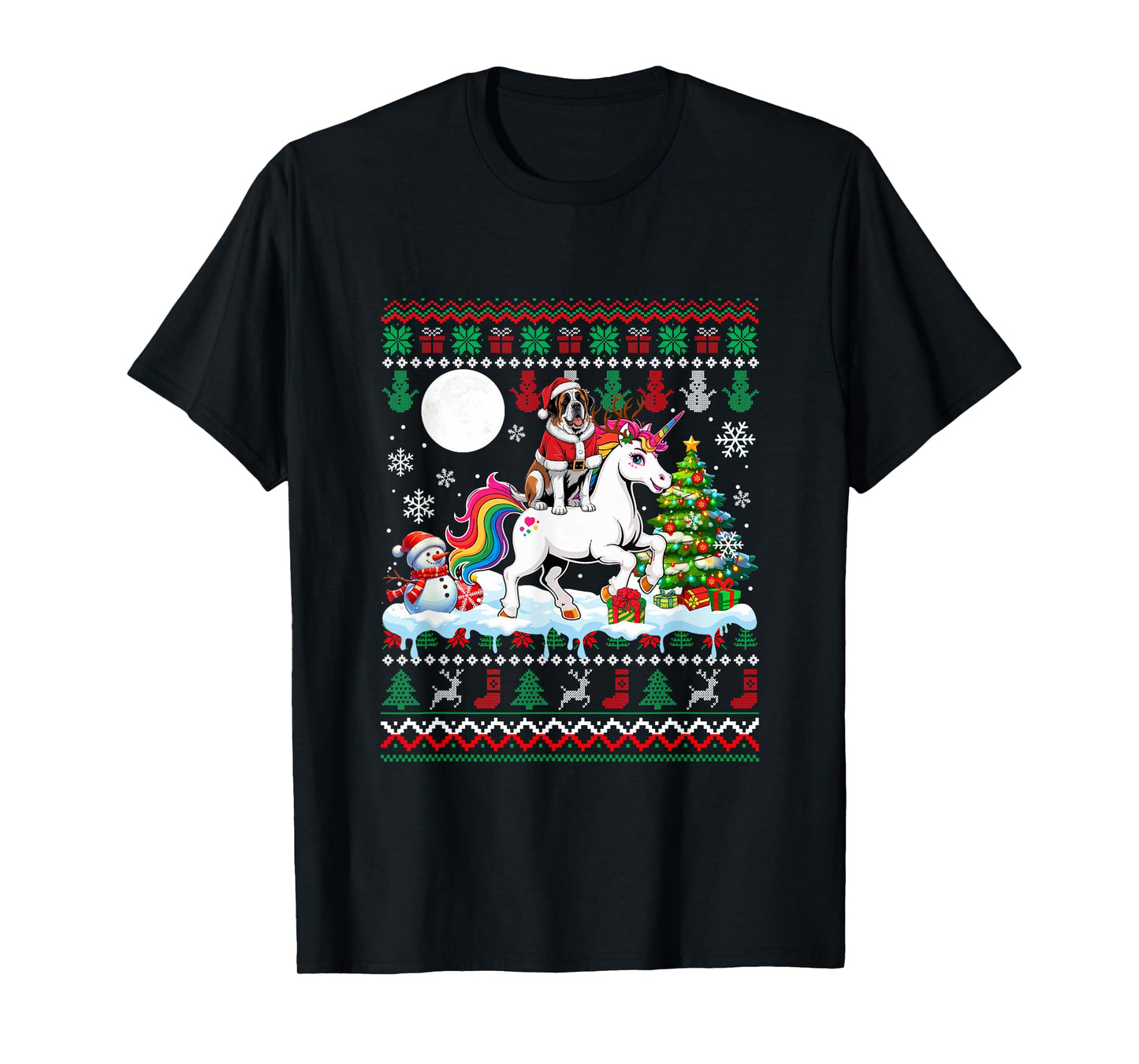 Santa St. Bernard Riding Unicorn Sweater Christmas Owner T-Shirt