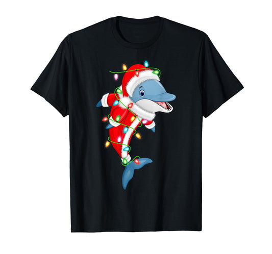 Dolphin Christmas Lights Santa Costume Cute Animal Xmas T-Shirt
