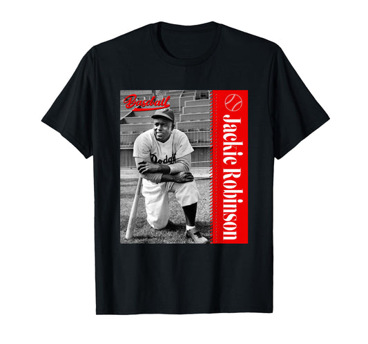 Baseball Freaks Jackie Robinson Baseball Theme T-Shirt - Black, Small, Unisex-Adults, Short Sleeve, T-Shirt